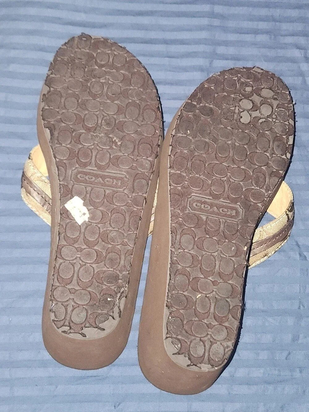 COACH Brown Signature Canvas Thong Sandals Size 8.5